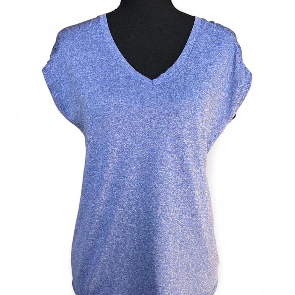 Blue V Neck Short Sleeve Top Lightweight Athletic Casual Women’s Medium